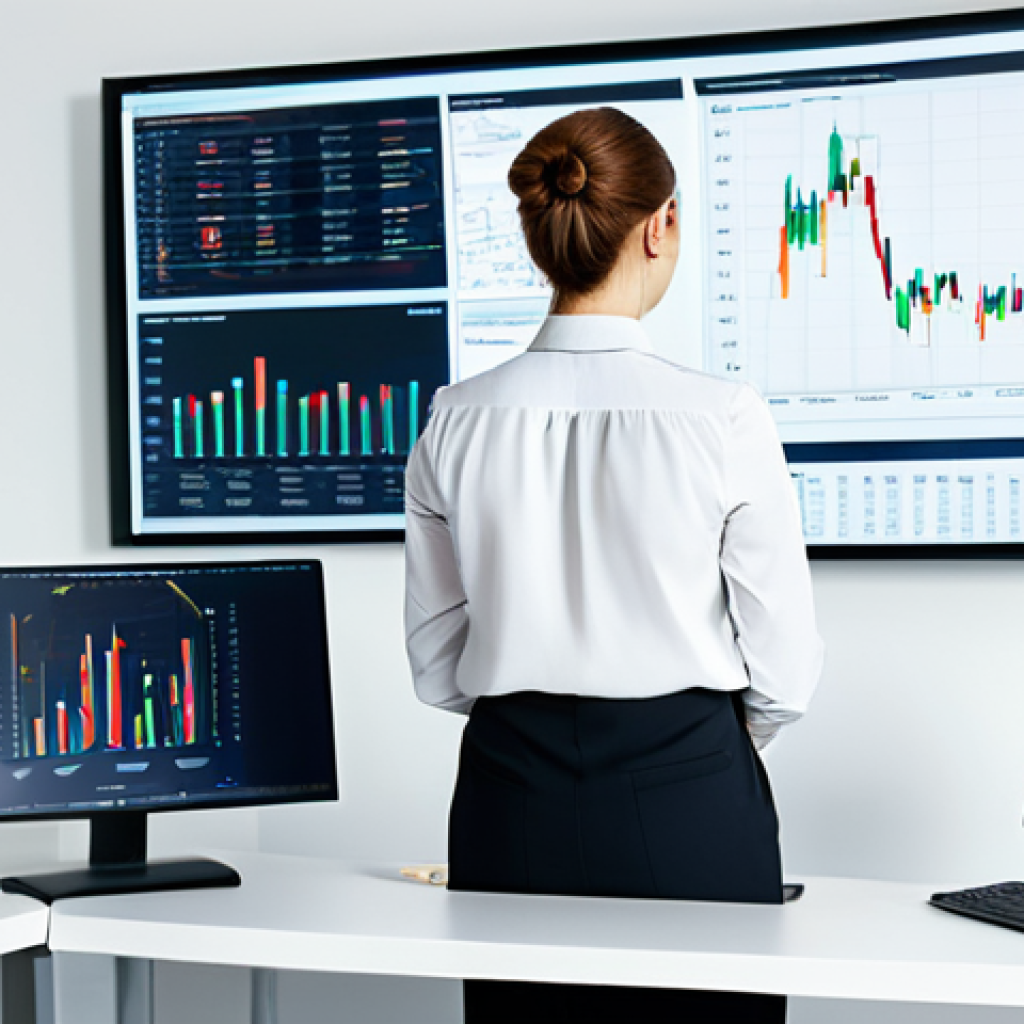 AI 개발 기술의 미래 - **Subject:** A data scientist working at a desk in a bright, modern financial office.
    **Clothing...